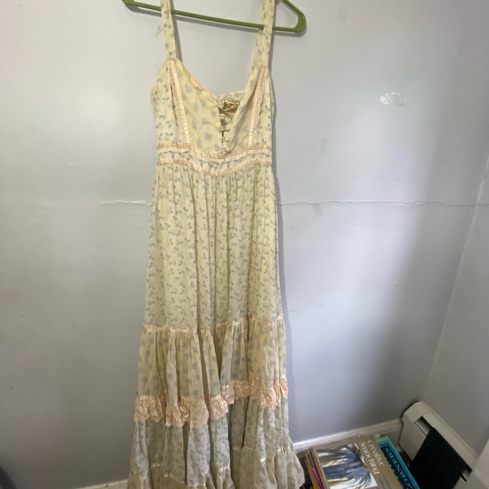 Vintage Gunne Sax Lace-Trim Tiered Maxi Dress